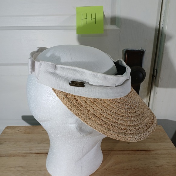 Sun N‎ Sand Headwear Straw Visor UPF 50+ Tan Beige White Beach Vacation - Picture 2 of 6
